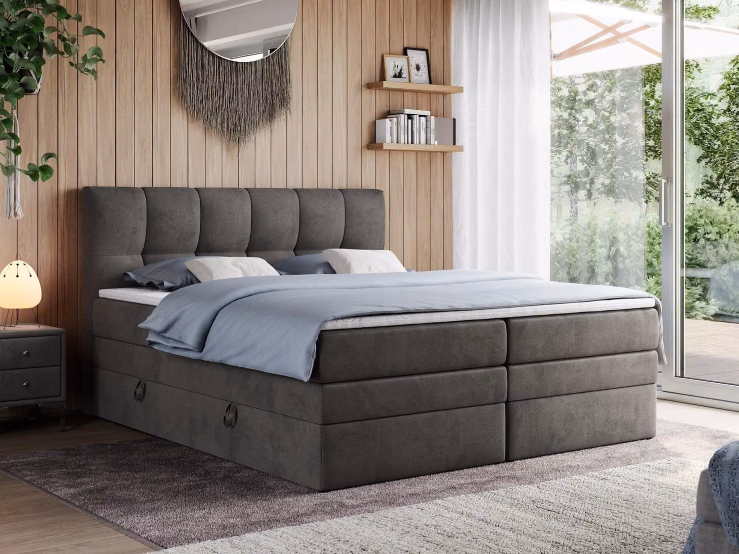 Letto boxspring con materasso matrimoniale - ALVIN-KING - 140 x 200 cm - Grigio scuro - H4