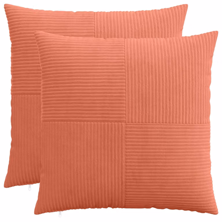 Set di 2 federe quadrate vidaXL ALMELO in velluto a coste, colore rosso arancio, 65 x 65 cm