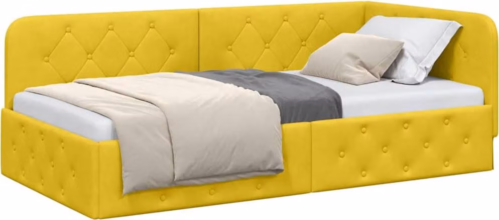 Cornice del letto ad angolo Giallo 90 x 200 cm Velluto