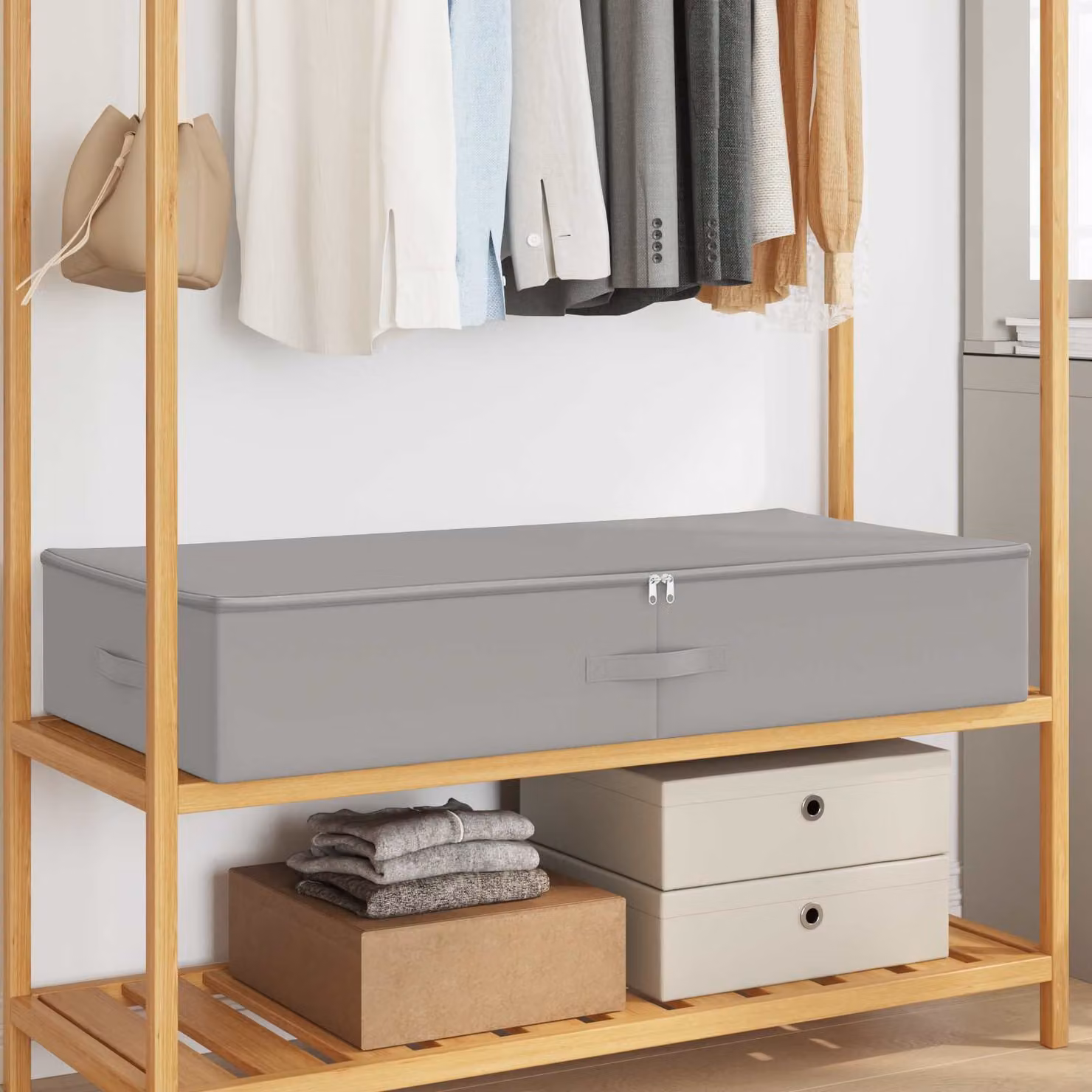 Set di 6 scatole di stoccaggio ripiegabili vidaXL in tessuto non tessuto grigio, L: 90 cm, P: 48 cm, H: 15 cm