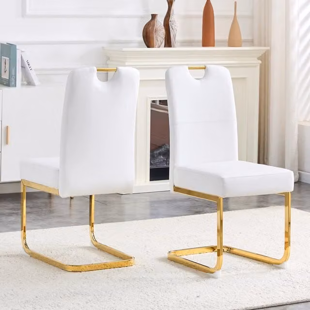Sedia da sala da pranzo moderna OKWISH in ecopelle bianca con base a sbalzo e design ergonomico