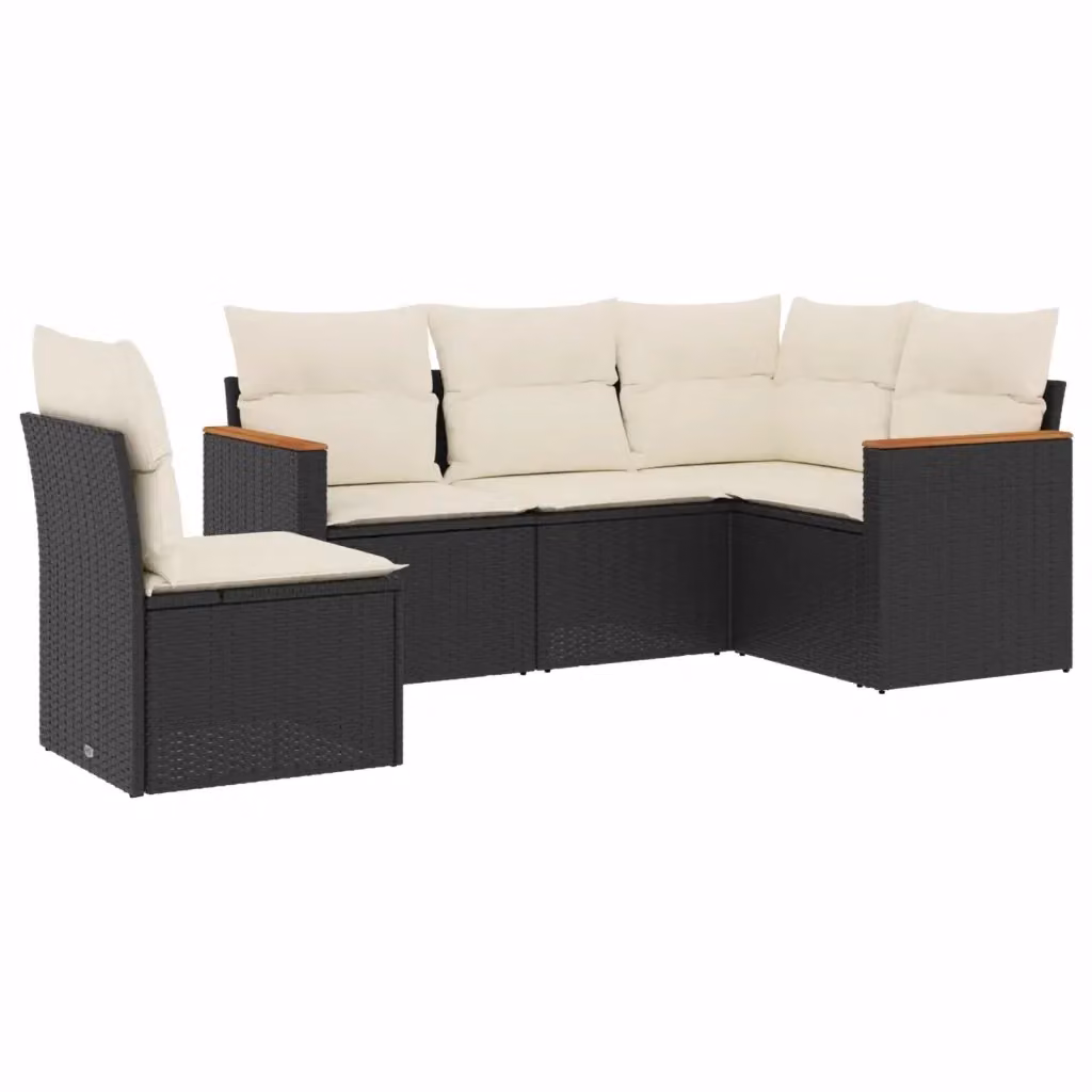 Set di Divani da Giardino vidaXL 5 pz a Forma a L con Cuscini, Struttura in Metallo e Polyrattan Nero e Bianco – 2