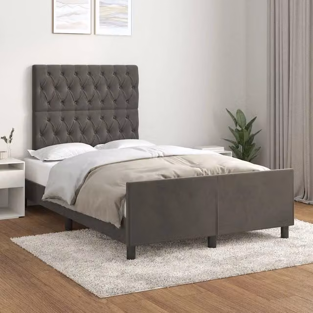 Giroletto vidaXL in Velluto Grigio con Doghe in Legno L/P/H: 120 x 200 cm
