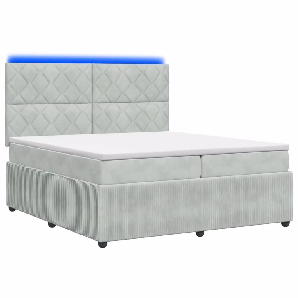 Letto Box Spring Hybrid vidaXL con Materasso Grigio Chiaro e Illuminazione LED, Base a Sollevamento e Porte USB, L/P: 200 x 200 cm – 2