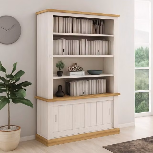 Libreria Evandro DMORA con 3 Ripiani, Design Moderno, Bianco Opaco, L 122 cm x P 40 cm x H 203 cm – 1