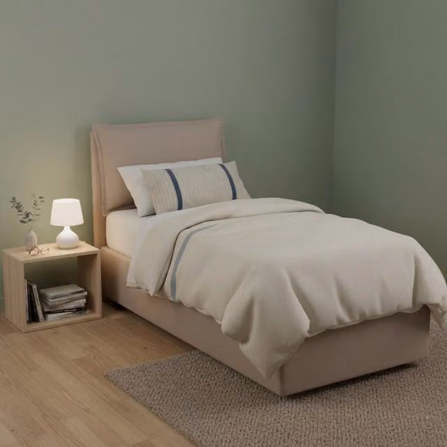Letto singolo contenitore Aren Talamo Italia con materasso incluso, rivestimento in tessuto, colore tortora
