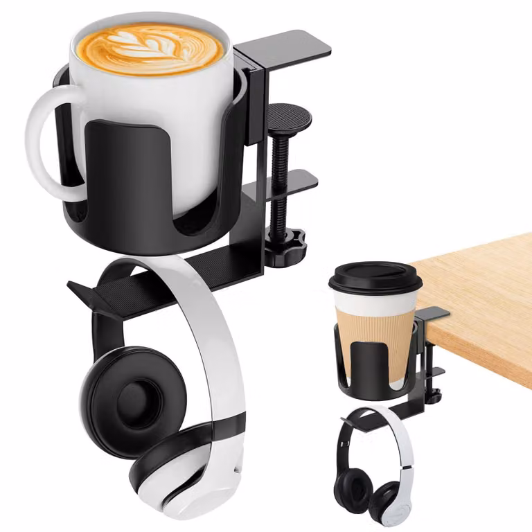 Omgoods - Supporto 2-in-1 per cuffie e bevanda da scrivania