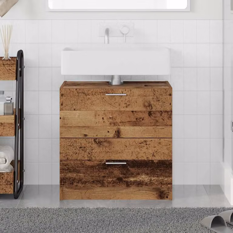 Mobile da bagno vidaXL in legno marrone con cassetti e ante, L 59 x P 37 x H 59 cm