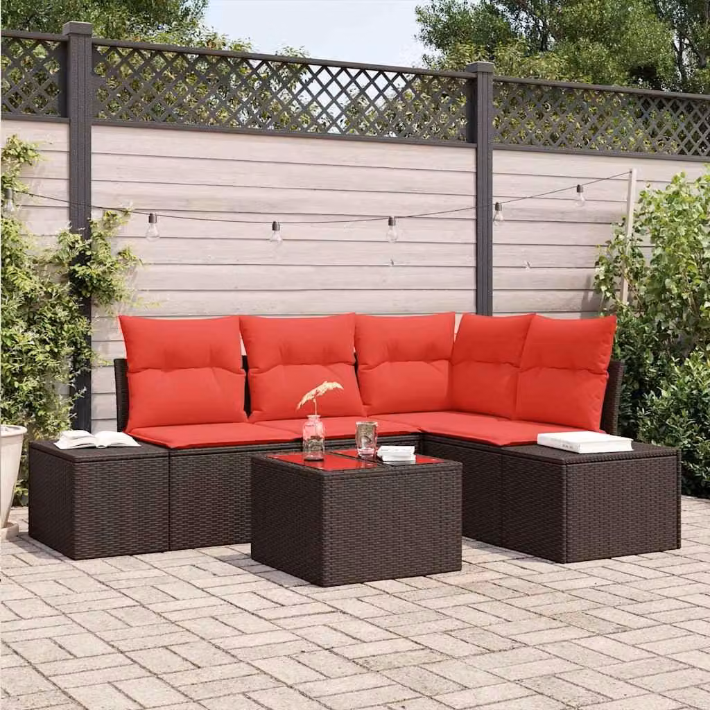 Maison Exclusive - Set di divani da giardino con spazio contenitore, in rattan sintetico marrone e rosso