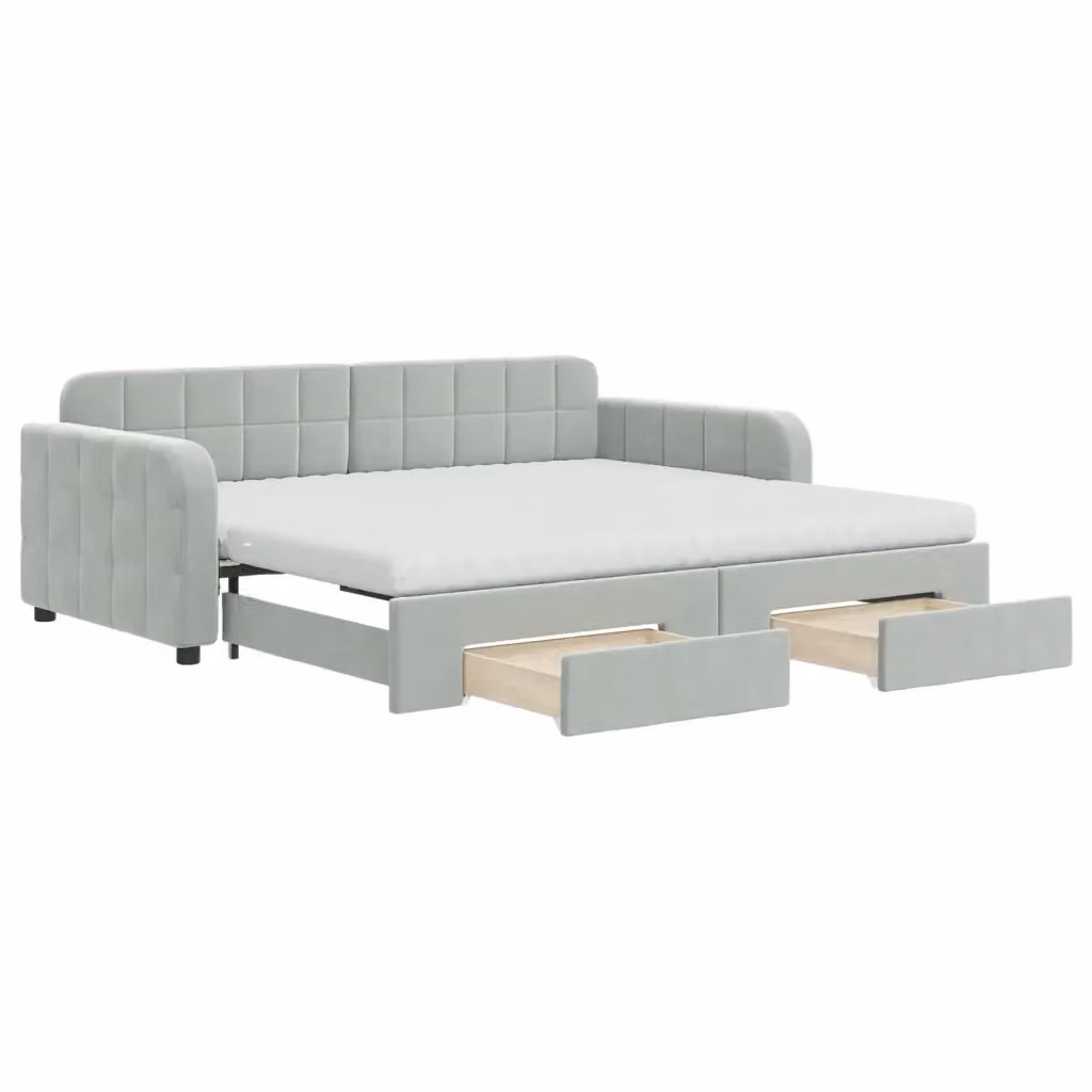 Divano Letto Estraibile con Cassetti vidaXL in Velluto Grigio, L/P/H: 90 x 190 cm – 2