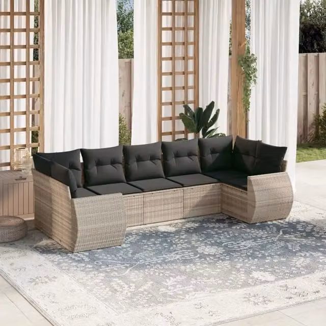 Set Divani da Giardino 7pz con Cuscini Grigio Chiaro Polyrattan 3254129