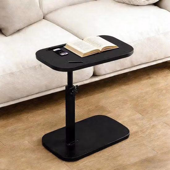 Tavolino girevole a 360 gradi - Regolabile da 45 a 80 cm - Tavolino pieghevole per divano - Comodino - Nero - Design retrò