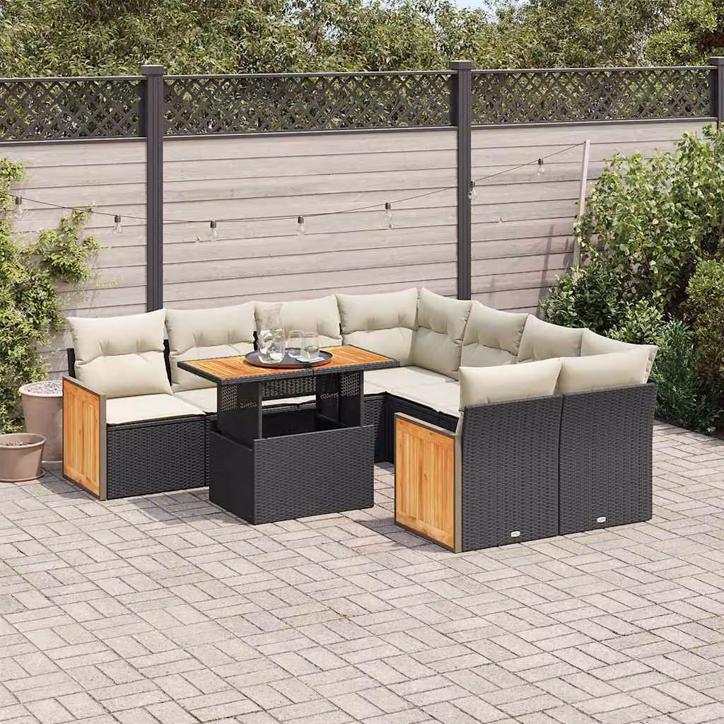 Maison Exclusive - Set Divani da Giardino 9 pz con Cuscini Nero Polyrattan Acacia