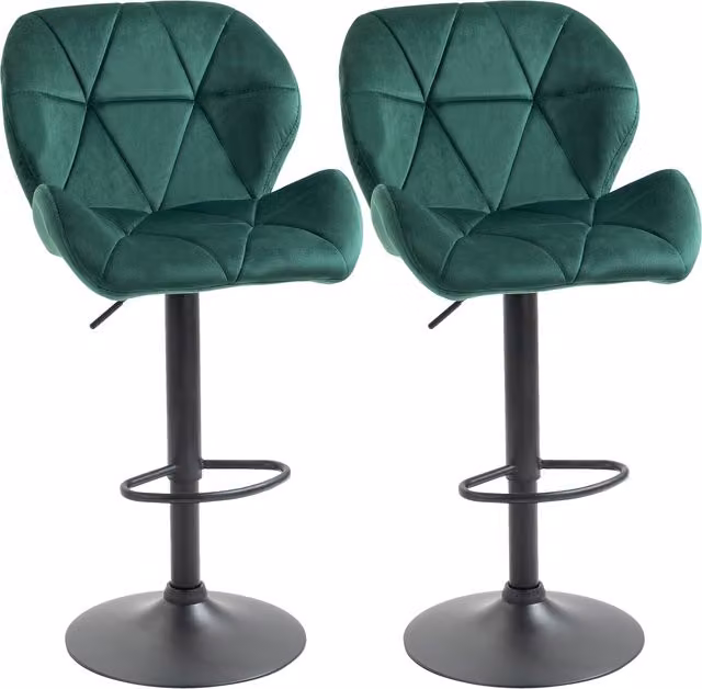 Set di 2 sgabelli da bar girevoli Aosom in velluto verde con altezza regolabile e base rotonda L: 51.5 cm, P: 57.5 cm, H: 93-114.5 cm