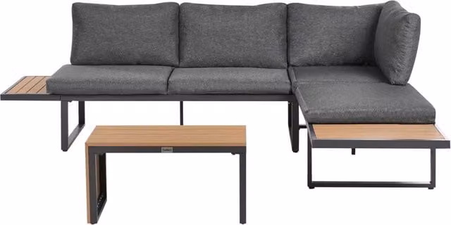 Set da esterno divano modulare cuscini tavolo da caffè grigio scuro e marrone chiaro moderno set di conversazione