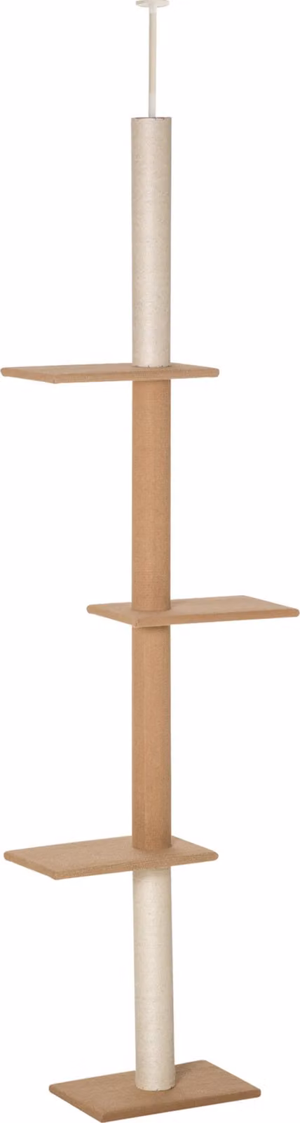 Albero per gatti da parete Moonbite, altezza 228–260 cm, 4 piattaforme rivestite in peluche, sistema di fissaggio al soffitto regolabile in altezza, modello E1, adatto a gatti fino a 4 kg, realizzato in pannello di truciolato, colore kaki