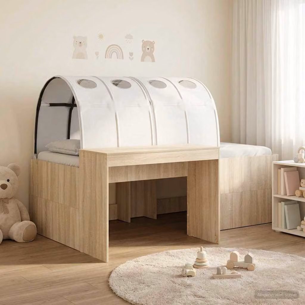 vidaXL Letto Singolo con Tunnel per Bambini in Legno Rovere e Bianco L: 120 cm, P: 200 cm, H: 133,5 cm