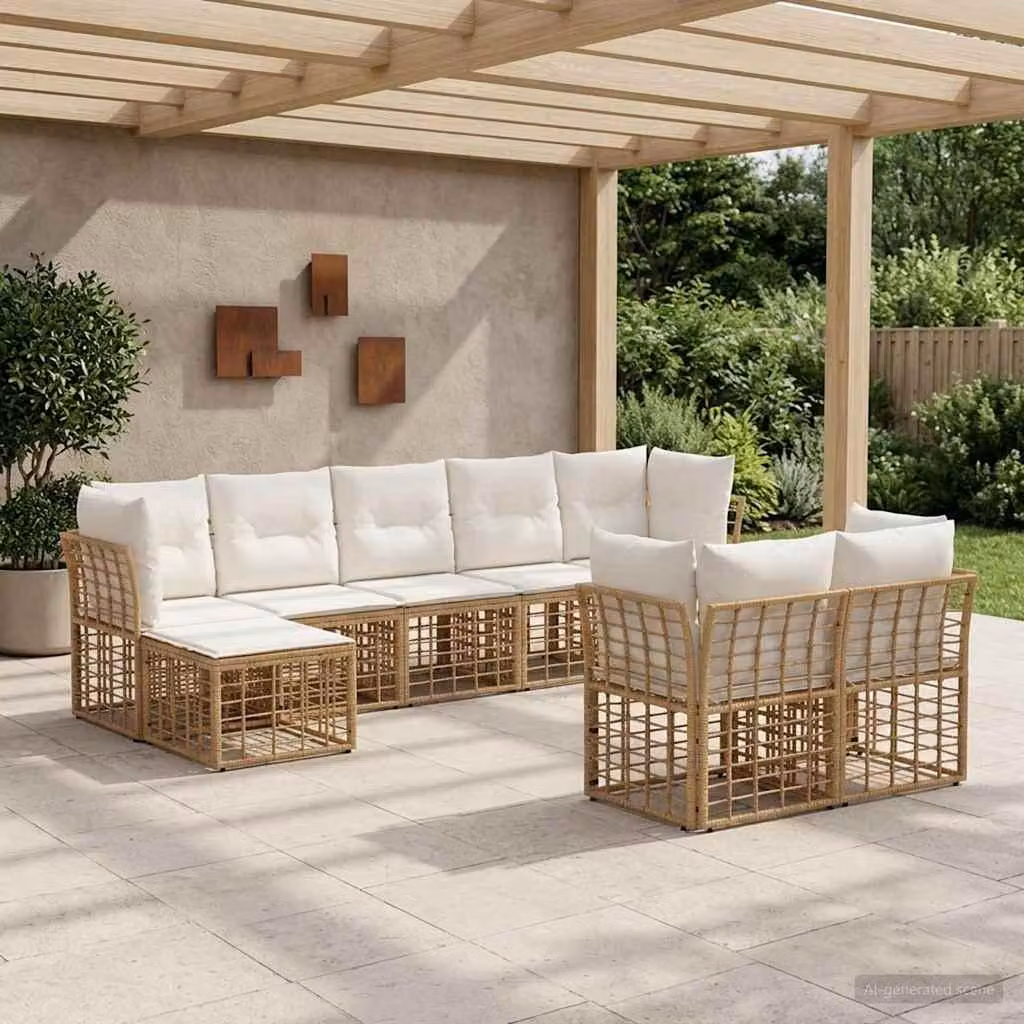 Maison Exclusive - Set da esterno per divano, 9 posti, colore naturale e crema, realizzato in poliestere