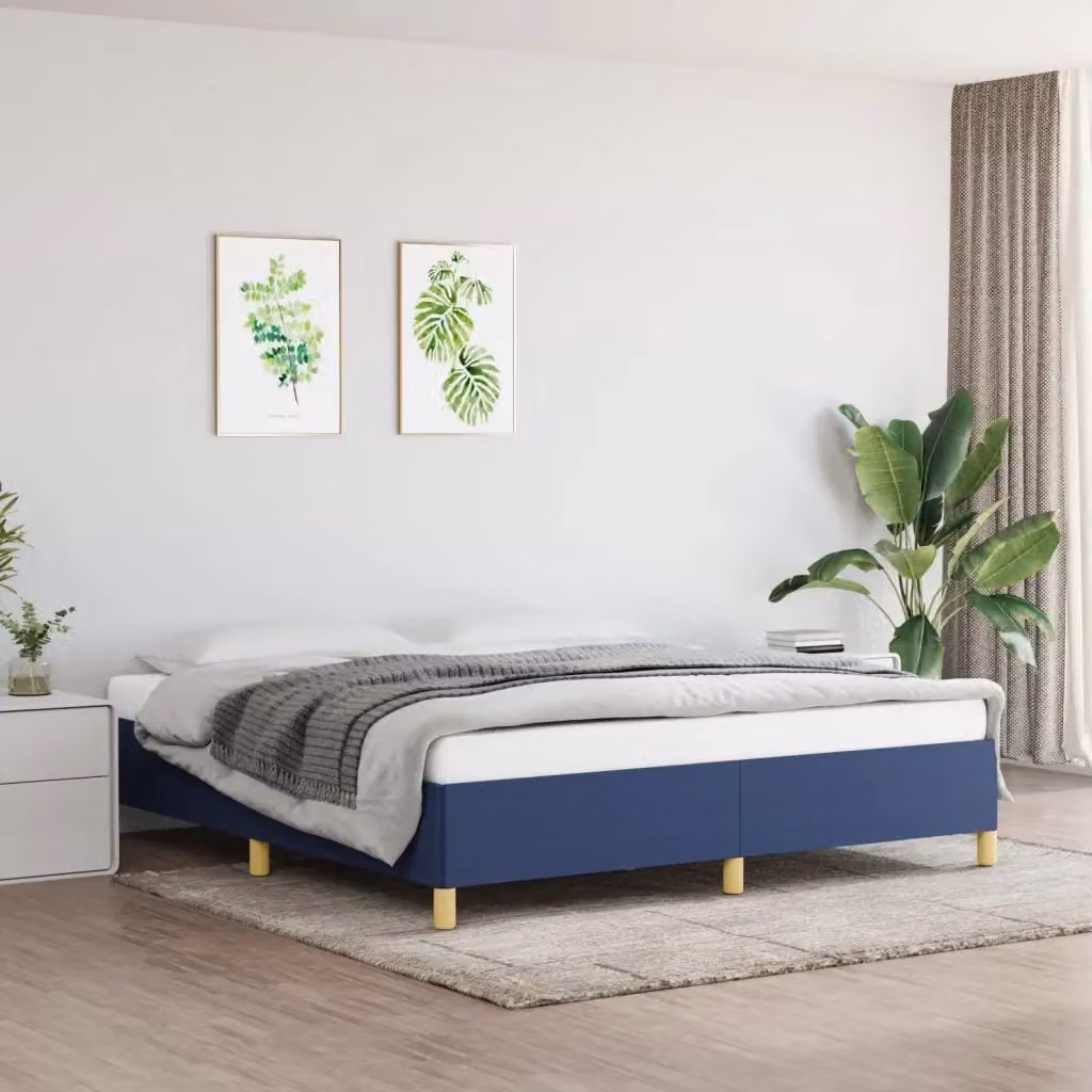 Letto matrimoniale DESIGN IN in tessuto blu con struttura in legno e doghe fisse L: 160 cm, P: 200 cm – 2