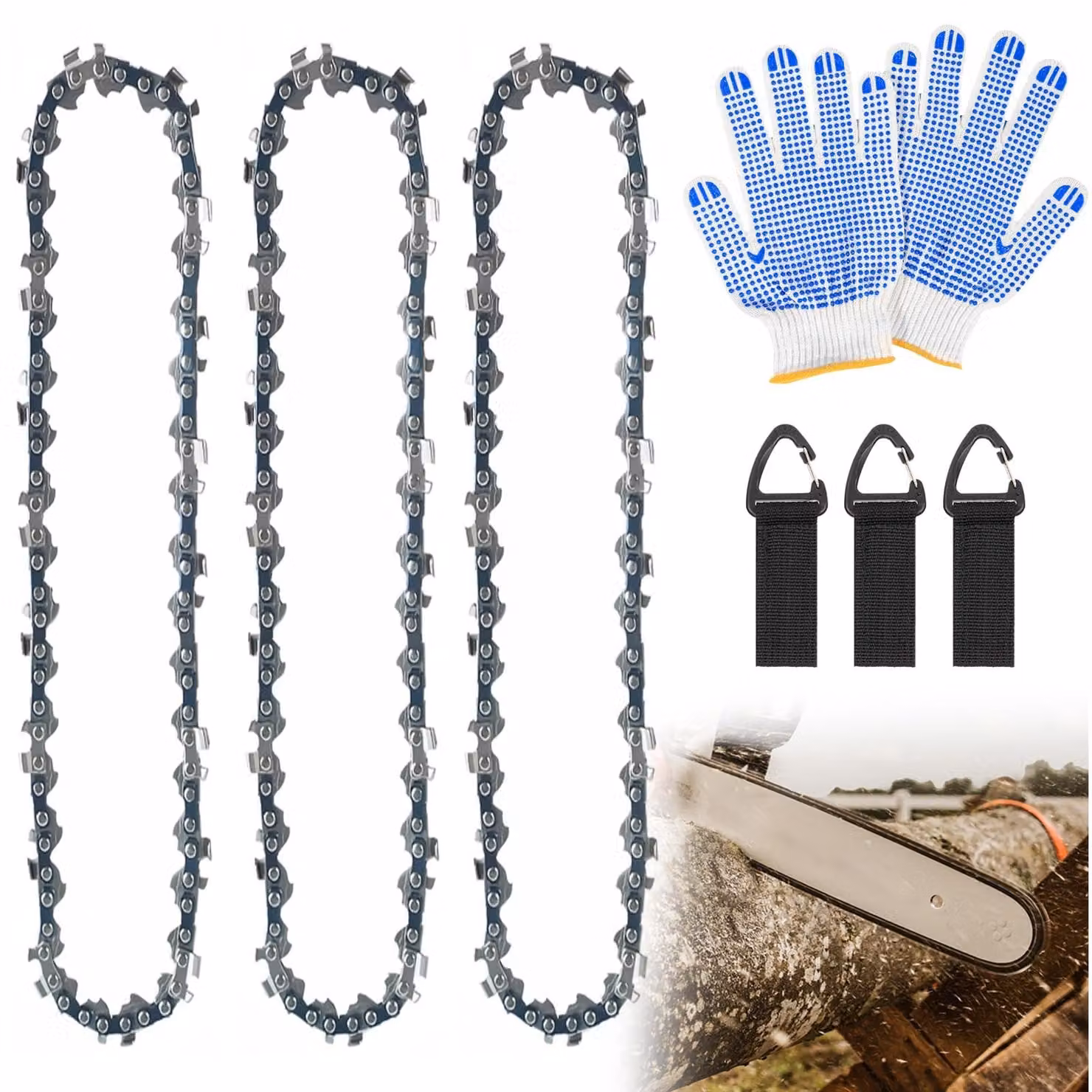 Set di 3 catene di ricambio per motosega, lunghezza 25 cm