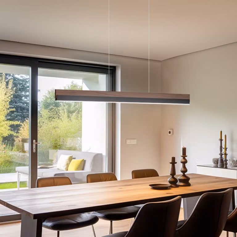 Quitani Lampada a sospensione Keijo, nero/noce, 103 cm Keijo Quitani, dimmerabile, Legno scuro, Soggiorno / Sala da pranzo, Legno, Campagna / Rustiche