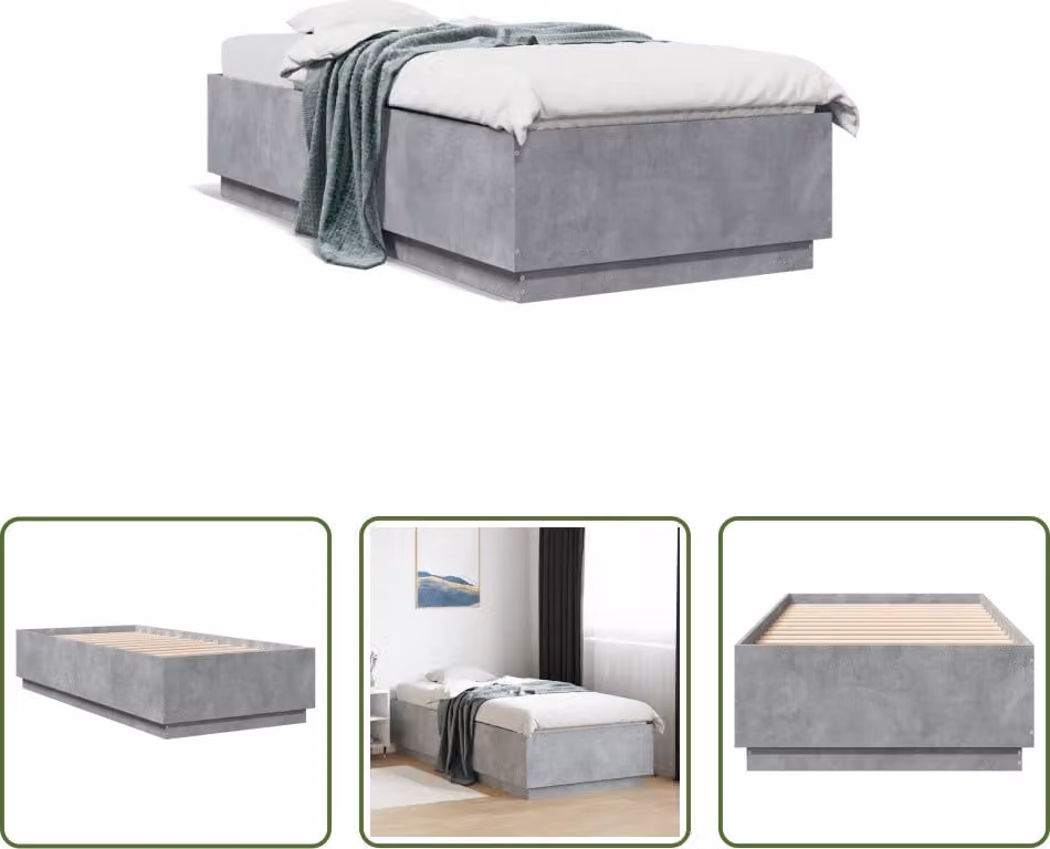 The Living Store Struttura per letto in cemento grigio 90x200 cm Materiale a base di legno