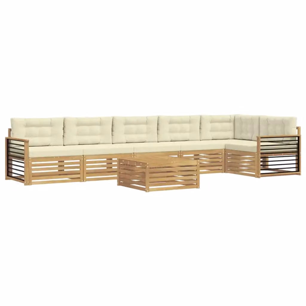 Set di divani da esterno vidaXL a forma di L composto da 7 pezzi in legno di acacia con cuscini inclusi, colore bianco e beige – 2