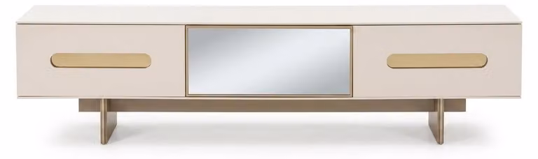 Mobile TV moderno, beige, dal design architettonico, simmetrico, affidabile ed elegante