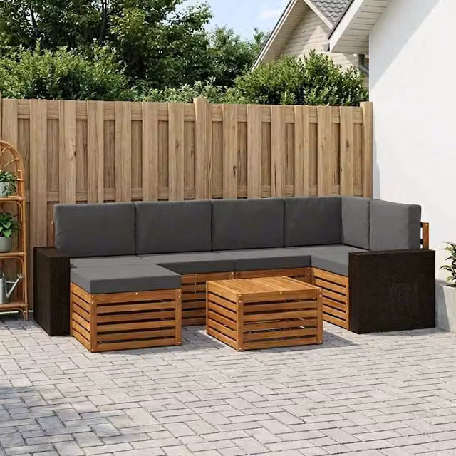 Set di divani da esterno 7 pz Naturale e Antracite Poliestere 3384603