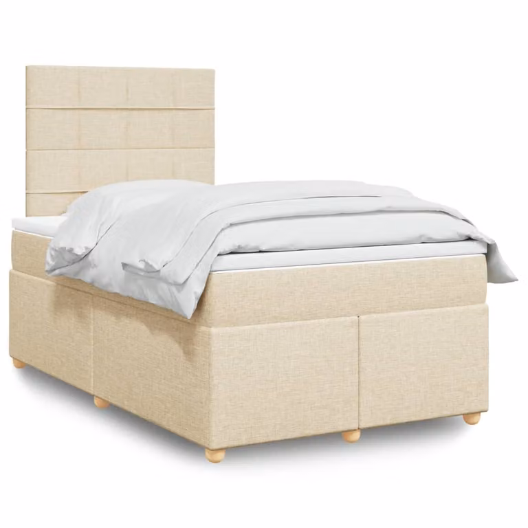 vidaXL Giroletto a Molle Ibrido con Materasso a Tasche in Tessuto Beige e Bianco L/P/H: 120 x 190 cm