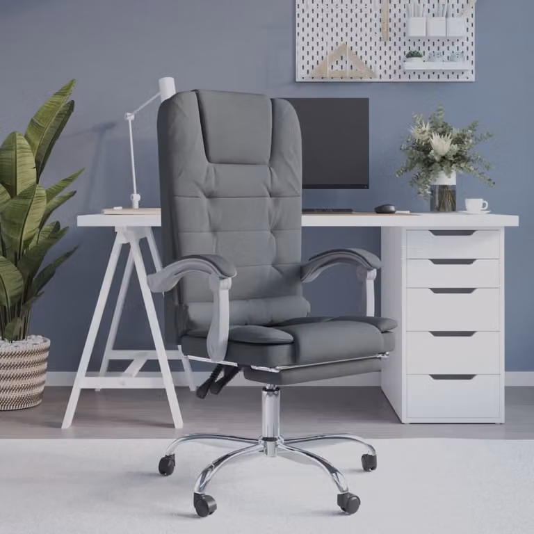 The Living Store Sedia da ufficio con funzione massaggio in tessuto grigio scuro