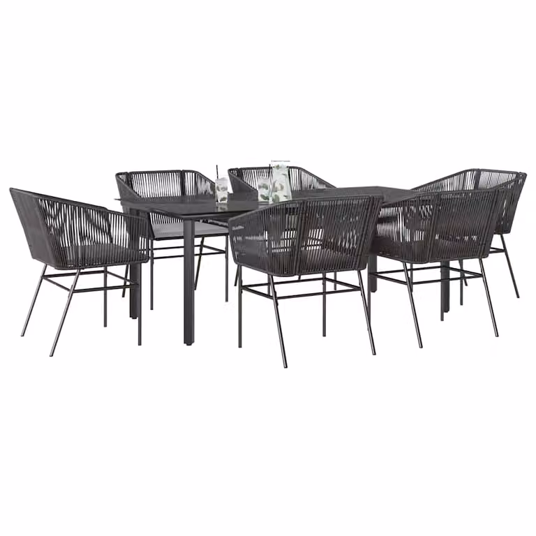 Set Pranzo da Giardino vidaXL in Polyrattan e Vetro, 7 Pezzi, Nero e Grigio