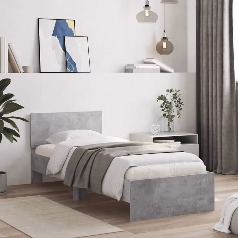 Letto con Giroletto e Testiera vidaXL in Legno Multistrato Grigio Cemento L/P/H: 90 x 190 x 95 cm