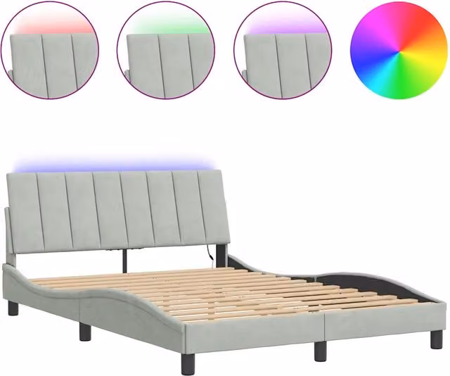 Letto matrimoniale | Letto per adulti | Giroletto con LED senza Materasso Hanko Grigio Chiaro 120x200 cm in Velluto