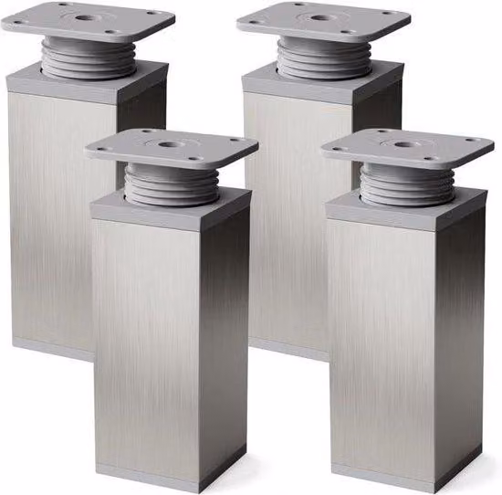 Set di 4 gambe regolabili per tavolo, quadrate 40x40 mm, grigio acciaio inossidabile, altezza 120 mm