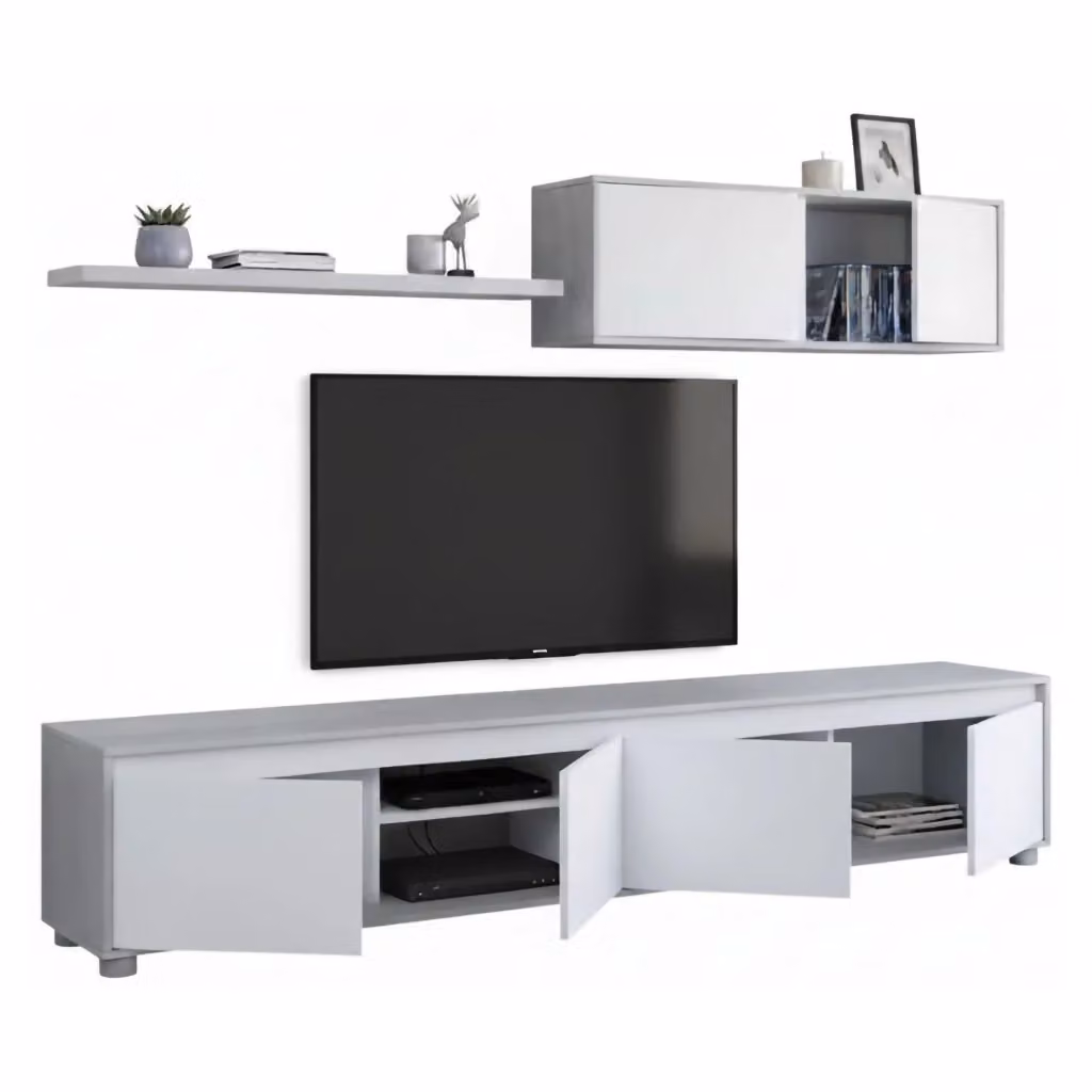 Parete Attrezzata per Soggiorno Amir DMORA Bianco L 200 cm x P 41 cm x H 43 cm – 2