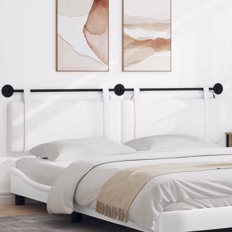 Testiera sospesa vidaXL in tessuto bianco con illuminazione integrata e pannello imbottito per camera da letto