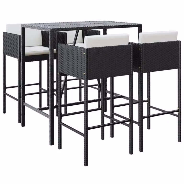 Set Bar da Giardino 5 pz con Cuscini in Polyrattan Nero