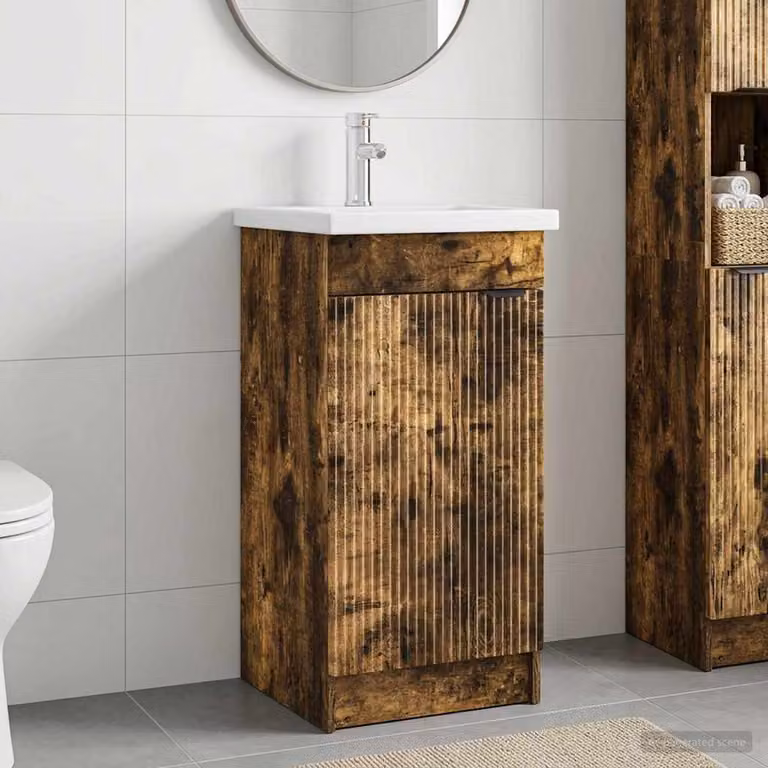 Mobile da bagno con lavabo vidaXL moderno in Rovere Fumo, L: 42 cm, P: 40 cm, H: 84,5 cm