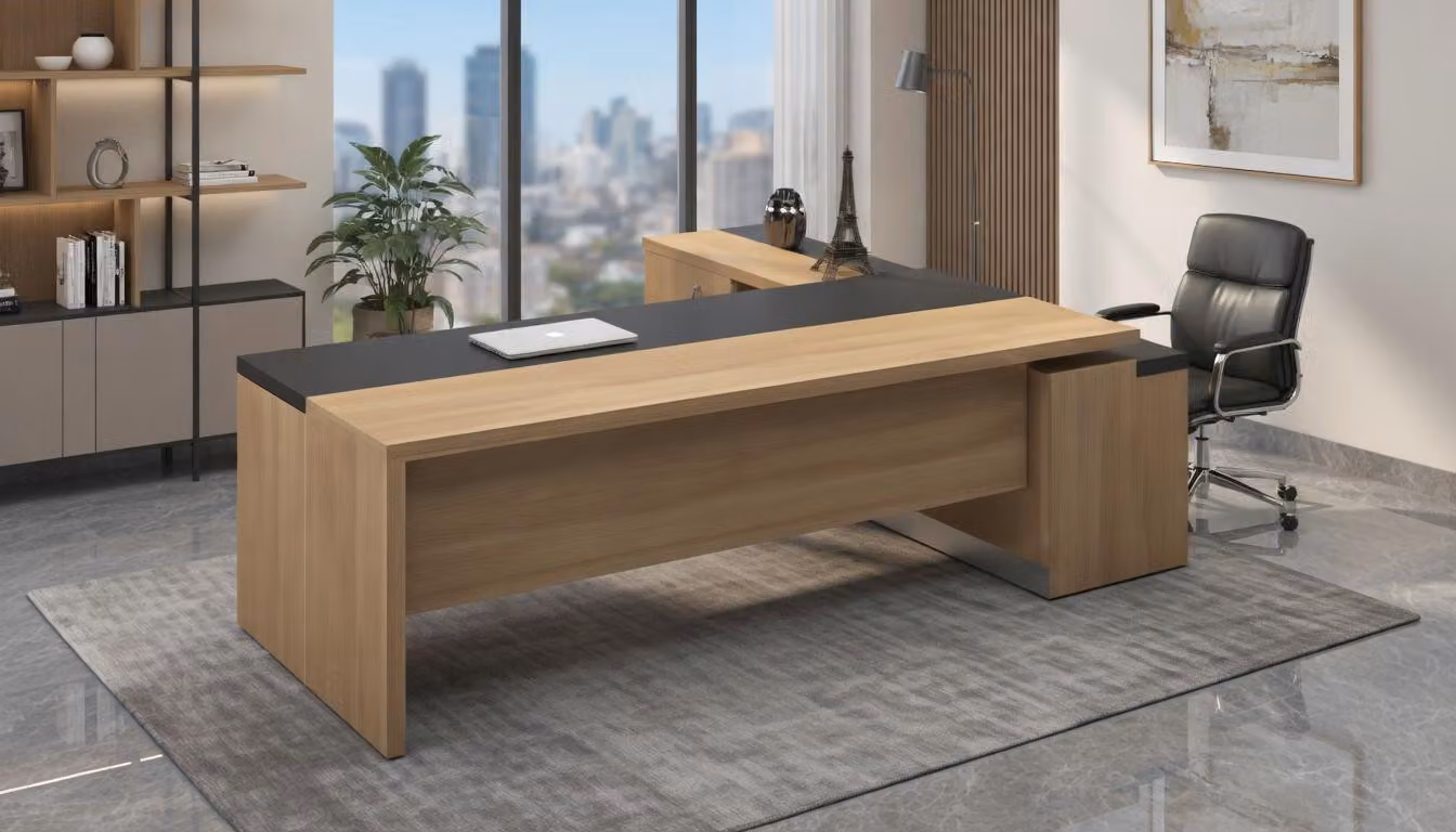 Elegante scrivania in legno beige dalle linee pulite