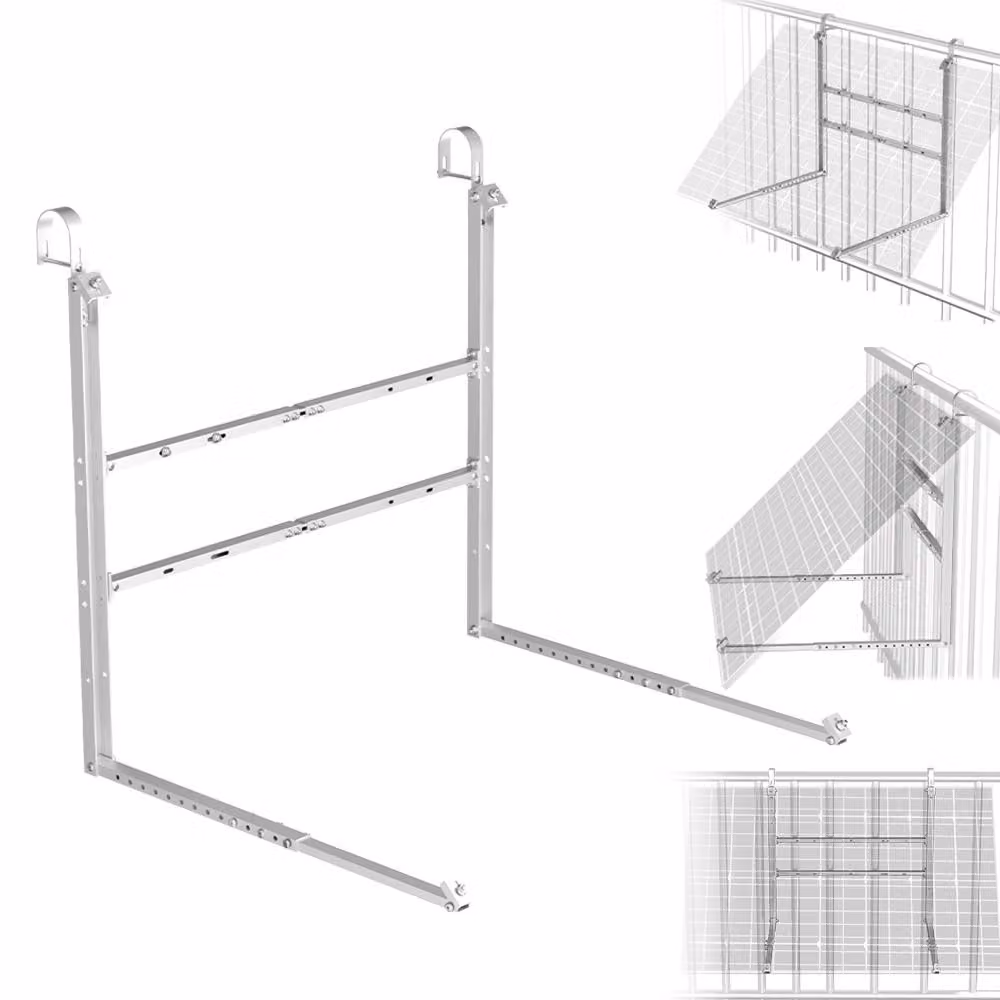 Supporto per impianto solare da balcone, supporto per pannelli solari da 400-550W, regolabile da 15° a 45°, sistema di fissaggio in alluminio per pannelli fotovoltaici con gancio, adatto per balconi, tetti piani e pareti
