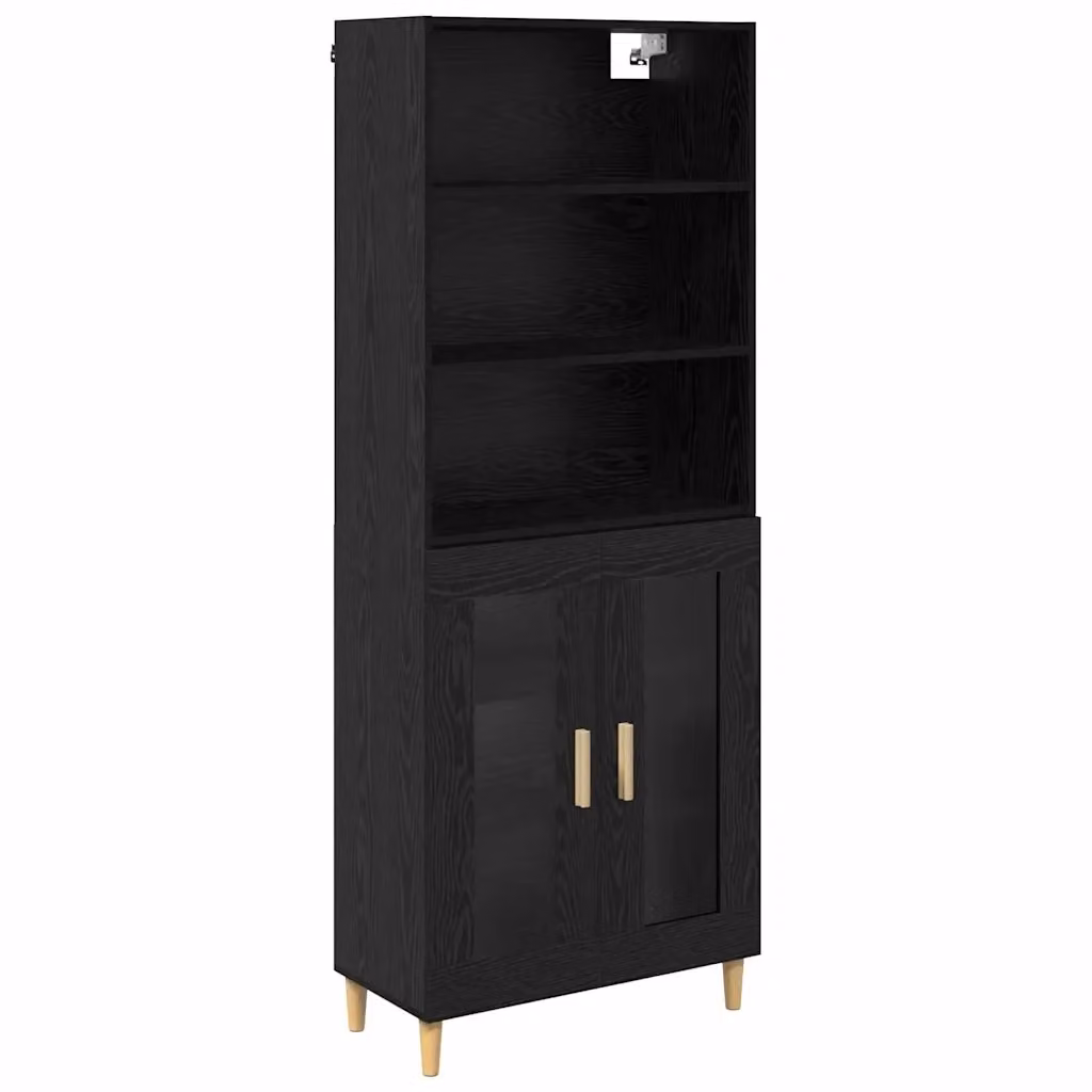 Credenza moderna vidaXL in legno nero opaco L: 69,5 cm, P: 32,5 cm, H: 180 cm – 2