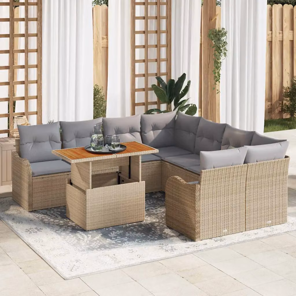 Set Divano da Giardino vidaXL 7 Pezzi a Forma di U con Cuscini, Tavolino e Struttura in Acciaio Verniciato a Polvere, Colore Grigio o Beige