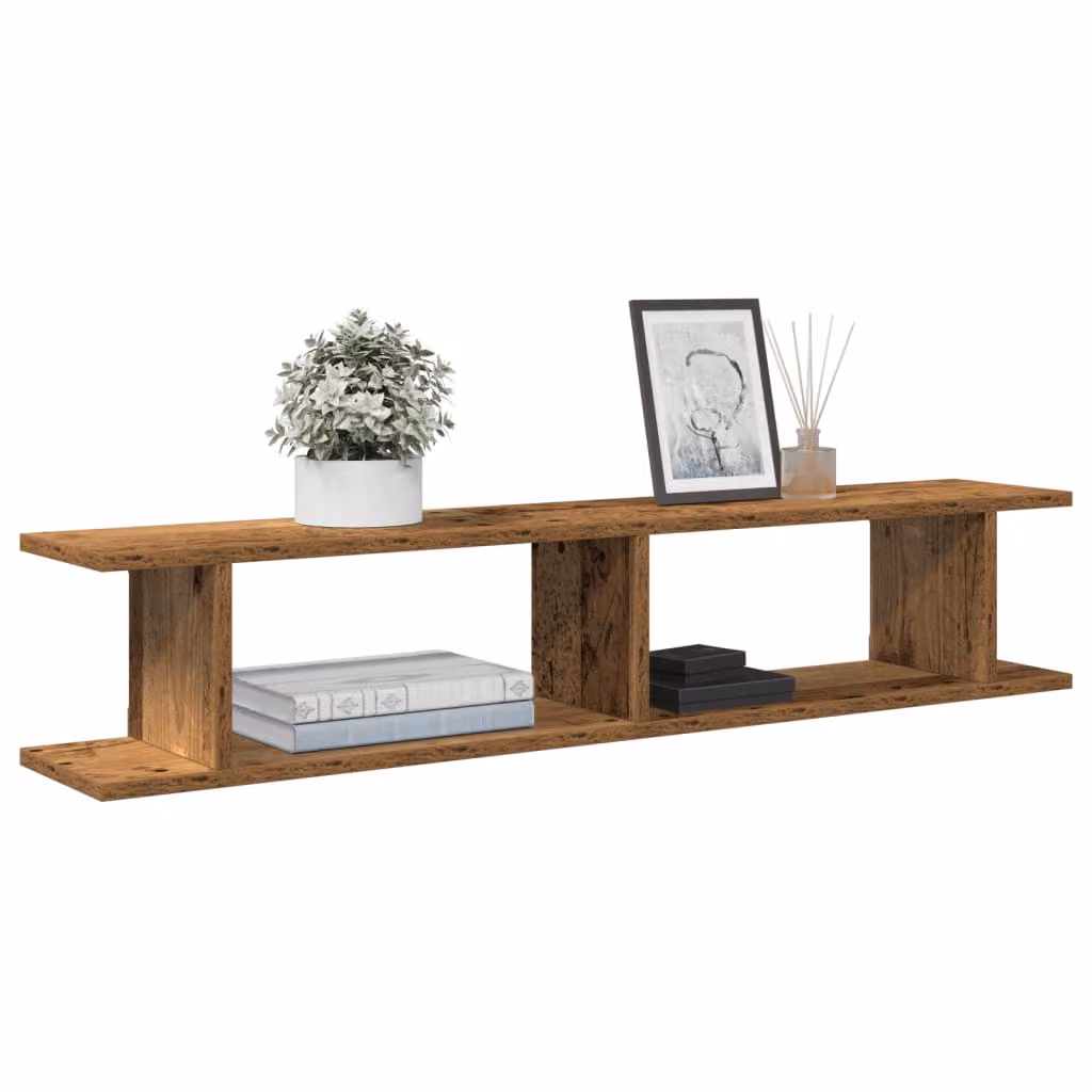 Set di 2 mensole da parete vidaXL in legno effetto rustico marrone, L 105 cm x P 20 cm x H 18 cm