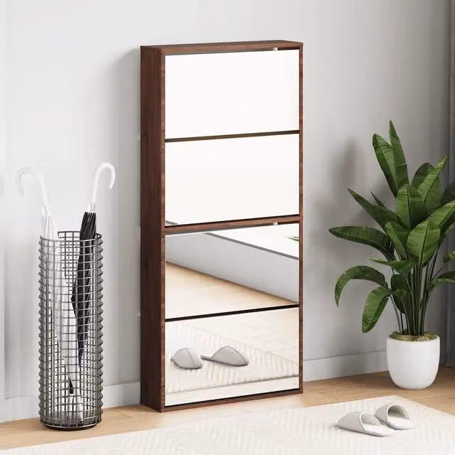 Scarpiera moderna con specchio vidaXL in legno color rovere marrone L: 63 cm, P: 17 cm, H: 134 cm – 1