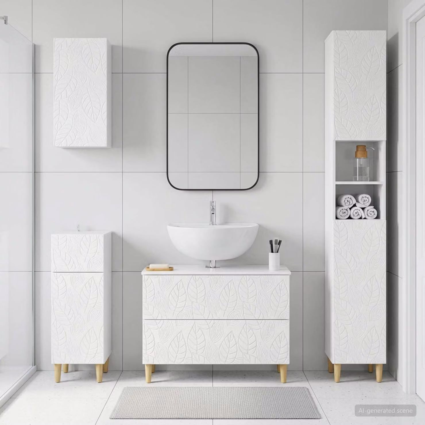 Set di mobili da bagno moderno vidaXL DELFT in 4 pezzi bianco lucido con mobile sottolavabo e pensile a muro