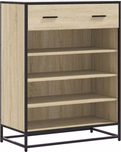 Scarpiera moderna HELLOSHOP26 in legno composito e metallo, colore marrone, con ante a battente e ripiani interni, L: 75 cm, P: 38 cm, H: 97,5 cm – 1
