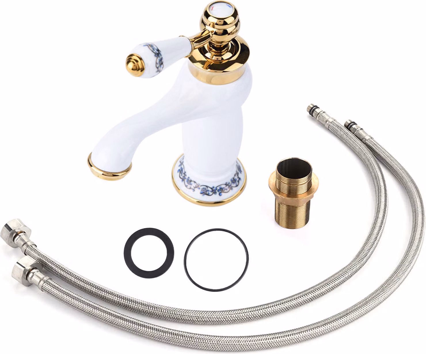 Miscelatore monocomando con motivo floreale, rubinetto acqua calda/fredda per bagno, lavabo (bianco)