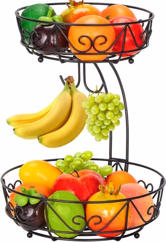 Moderno espositore in metallo a 3 ripiani salvaspazio per frutta, dolci e snack