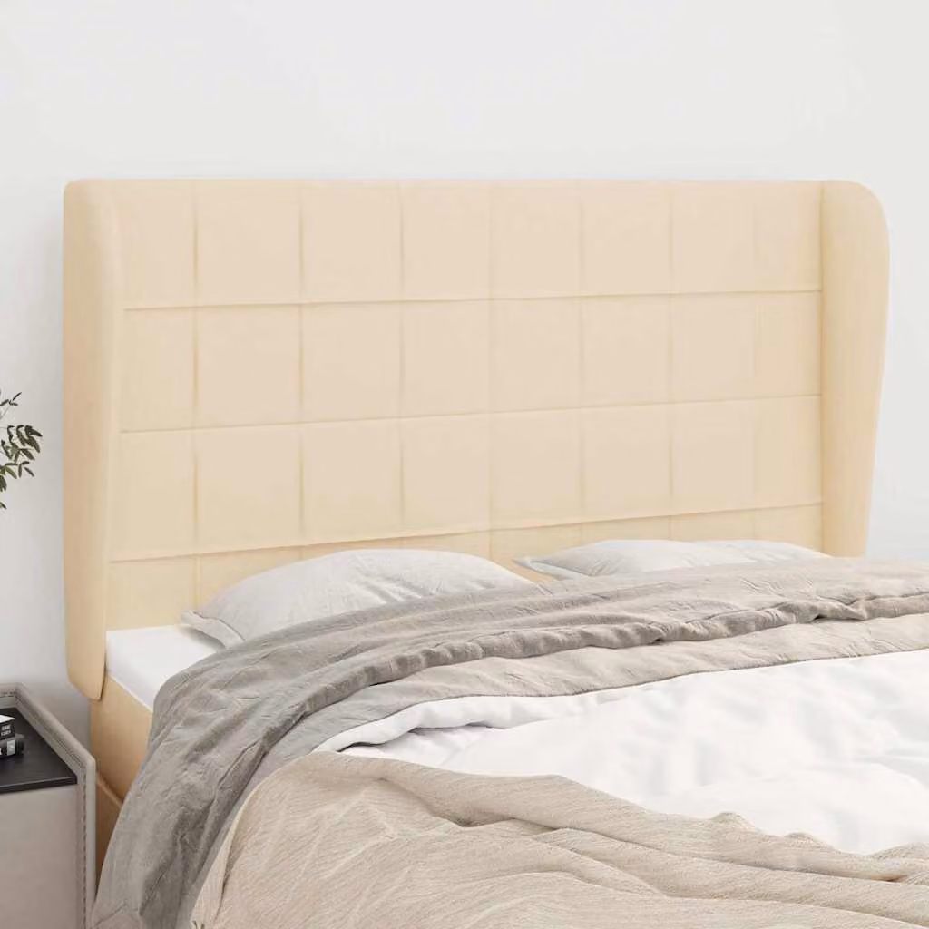 Testiera ad orecchio vidaXL in tessuto beige con struttura in legno L: 147 cm, P: 23 cm, H: 118/128 cm